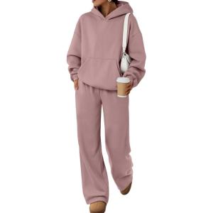 imageTrendy Queen 2 Piece Lounge Sweat Sets Plus Size Fall Fashion Matching Sweatsuits Wide Leg Pants Travel Outfit Winter ClothesDarkpink