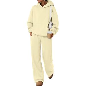 imageTrendy Queen 2 Piece Lounge Sweat Sets Plus Size Fall Fashion Matching Sweatsuits Wide Leg Pants Travel Outfit Winter ClothesLightyellow
