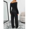 imageTrendy Queen 2 Piece Off Shoulder Set Womens Wide Leg Pants Side Ruching Slightly Crop Top SetsBlack