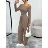 imageTrendy Queen 2 Piece Off Shoulder Set Womens Wide Leg Pants Side Ruching Slightly Crop Top SetsMocha