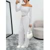 imageTrendy Queen 2 Piece Off Shoulder Set Womens Wide Leg Pants Side Ruching Slightly Crop Top SetsOatmeal Grey