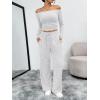 imageTrendy Queen 2 Piece Off Shoulder Set Womens Wide Leg Pants Side Ruching Slightly Crop Top SetsOatmeal Grey