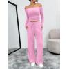 imageTrendy Queen 2 Piece Off Shoulder Set Womens Wide Leg Pants Side Ruching Slightly Crop Top SetsPink