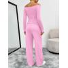 imageTrendy Queen 2 Piece Off Shoulder Set Womens Wide Leg Pants Side Ruching Slightly Crop Top SetsPink