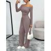 imageTrendy Queen 2 Piece Off Shoulder Set Womens Wide Leg Pants Side Ruching Slightly Crop Top SetsRose Taupe