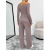 imageTrendy Queen 2 Piece Off Shoulder Set Womens Wide Leg Pants Side Ruching Slightly Crop Top SetsRose Taupe