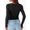 imageTrendy Queen Womens Double Lined V Neck Long Sleeve Shirt 2025 Fall Fitted Crop Top Going Out Basic Tee Fashion ClothingBlack
