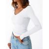 imageTrendy Queen Womens Double Lined V Neck Long Sleeve Shirt 2025 Fall Fitted Crop Top Going Out Basic Tee Fashion ClothingWhite