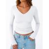 imageTrendy Queen Womens Double Lined V Neck Long Sleeve Shirt 2025 Fall Fitted Crop Top Going Out Basic Tee Fashion ClothingWhite