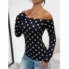 imageTrendy Queen Womens Long Sleeve Off The Shoulder Tops Going Out Cute Basic Y2K Fall Fashion 2025 Outfits ClothesBlack Dots