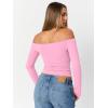 imageTrendy Queen Womens Long Sleeve Off The Shoulder Tops Going Out Cute Basic Y2K Fall Fashion 2025 Outfits ClothesRose Pink