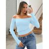 imageTrendy Queen Womens Long Sleeve Off The Shoulder Tops Going Out Cute Basic Y2K Fall Fashion 2025 Outfits ClothesSky Blue