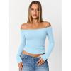 imageTrendy Queen Womens Long Sleeve Off The Shoulder Tops Going Out Cute Basic Y2K Fall Fashion 2025 Outfits ClothesSky Blue