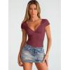 imageTrendy Queen Womens Summer VNeck Backless Cute Tops Short Sleeve Sexy Slim Fit TShirts Y2K Clothes Corset Cami 2025Wine Red