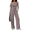 imageTrendy Queen 2 Piece Off Shoulder Set Womens Wide Leg Pants Side Ruching Slightly Crop Top SetsRose Taupe