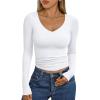 imageTrendy Queen Womens Double Lined V Neck Long Sleeve Shirt 2025 Fall Fitted Crop Top Going Out Basic Tee Fashion ClothingWhite