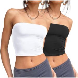 imageTrendy Queen Womens 3 Pack Tube Tops Crop Going Out Strapless Basic Backless Bandeau Bra Summer Outfits 2025Black white