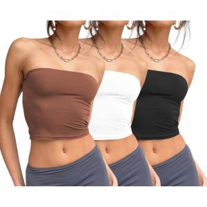 imageTrendy Queen Womens 3 Pack Tube Tops Crop Going Out Strapless Basic Backless Bandeau Bra Summer Outfits 2025Black white coffee
