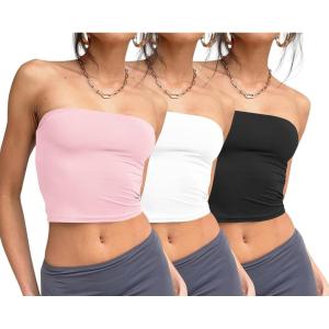 imageTrendy Queen Womens 3 Pack Tube Tops Crop Going Out Strapless Basic Backless Bandeau Bra Summer Outfits 2025Black white pink
