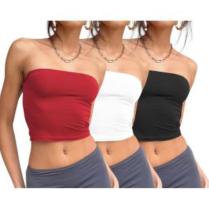 imageTrendy Queen Womens 3 Pack Tube Tops Crop Going Out Strapless Basic Backless Bandeau Bra Summer Outfits 2025Black white red