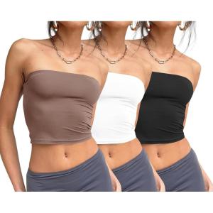 imageTrendy Queen Womens 3 Pack Tube Tops Crop Going Out Strapless Basic Backless Bandeau Bra Summer Outfits 2025White black coffee Grey
