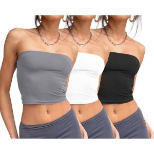 imageTrendy Queen Womens 3 Pack Tube Tops Crop Going Out Strapless Basic Backless Bandeau Bra Summer Outfits 2025White black grey