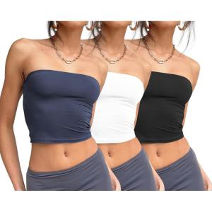 imageTrendy Queen Womens 3 Pack Tube Tops Crop Going Out Strapless Basic Backless Bandeau Bra Summer Outfits 2025White black navy