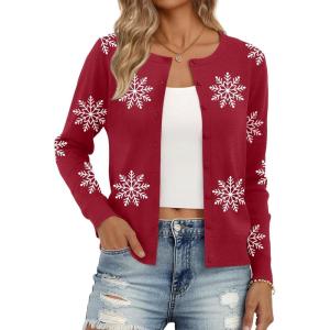 imageTrendy Queen Womens Cardigan Sweaters Lightweight Crew Neck Outfits Fall Fashion 2025 ClothingChristmas Red