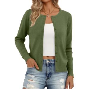imageTrendy Queen Womens Cardigan Sweaters Lightweight Crew Neck Outfits Fall Fashion 2025 ClothingKelly Green