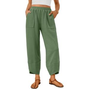 imageTrendy Queen Womens Wide Leg Pants Boho Summer Capri Palazzo Harem Casual Barrel Sweatpants Baggy Slacks with PocketsGreen