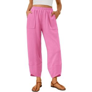 imageTrendy Queen Womens Wide Leg Pants Boho Summer Capri Palazzo Harem Casual Barrel Sweatpants Baggy Slacks with PocketsPink