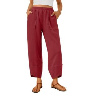 imageTrendy Queen Womens Wide Leg Pants Boho Summer Capri Palazzo Harem Casual Barrel Sweatpants Baggy Slacks with PocketsRed