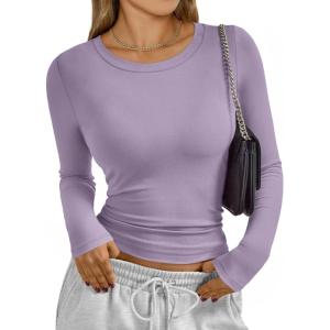 imageTrendy Queen Womens Long Sleeve TShirts Basic Crop Tops 2025 Fall Fashion Outfits Going Out Winter ClothesLightpurple