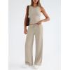 imageTrendy Queen Womens 2 Piece Outfits Sweatsuit Lounge Sets Sleeveless Tank Tops Summer Vacation Wide Leg Pants TracksuitsBeige