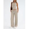 imageTrendy Queen Womens 2 Piece Outfits Sweatsuit Lounge Sets Sleeveless Tank Tops Summer Vacation Wide Leg Pants TracksuitsBeige