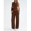 imageTrendy Queen Womens 2 Piece Outfits Sweatsuit Lounge Sets Sleeveless Tank Tops Summer Vacation Wide Leg Pants TracksuitsCoffee
