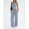 imageTrendy Queen Womens 2 Piece Outfits Sweatsuit Lounge Sets Sleeveless Tank Tops Summer Vacation Wide Leg Pants TracksuitsLight Blue