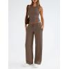imageTrendy Queen Womens 2 Piece Outfits Sweatsuit Lounge Sets Sleeveless Tank Tops Summer Vacation Wide Leg Pants TracksuitsMocha