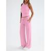 imageTrendy Queen Womens 2 Piece Outfits Sweatsuit Lounge Sets Sleeveless Tank Tops Summer Vacation Wide Leg Pants TracksuitsPink