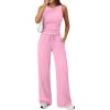 imageTrendy Queen Womens 2 Piece Outfits Sweatsuit Lounge Sets Sleeveless Tank Tops Summer Vacation Wide Leg Pants TracksuitsPink