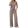 imageTrendy Queen Womens 2 Piece Outfits Sweatsuit Lounge Sets Sleeveless Tank Tops Summer Vacation Wide Leg Pants TracksuitsRose Taupe