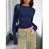 imageTrendy Queen Womens Long Sleeve T Shirts Fall Fashion 2025 Basic Crop Tops Going Out Outfits Y2k ClothesNavy Blue