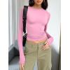 imageTrendy Queen Womens Long Sleeve T Shirts Fall Fashion 2025 Basic Crop Tops Going Out Outfits Y2k ClothesRose Pink