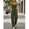 imageTrendy Queen Womens 2 Piece Matching Lounge Sets Summer Henley Neck Slightly Crop Top Wide Leg Pants Casual Sweat SuitArmy Green