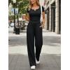 imageTrendy Queen Womens 2 Piece Matching Lounge Sets Summer Henley Neck Slightly Crop Top Wide Leg Pants Casual Sweat SuitBlack