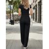imageTrendy Queen Womens 2 Piece Matching Lounge Sets Summer Henley Neck Slightly Crop Top Wide Leg Pants Casual Sweat SuitBlack