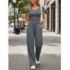 imageTrendy Queen Womens 2 Piece Matching Lounge Sets Summer Henley Neck Slightly Crop Top Wide Leg Pants Casual Sweat SuitDark Grey