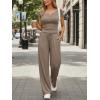 imageTrendy Queen Womens 2 Piece Matching Lounge Sets Summer Henley Neck Slightly Crop Top Wide Leg Pants Casual Sweat SuitMocha