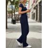 imageTrendy Queen Womens 2 Piece Matching Lounge Sets Summer Henley Neck Slightly Crop Top Wide Leg Pants Casual Sweat SuitNavy Blue