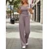 imageTrendy Queen Womens 2 Piece Matching Lounge Sets Summer Henley Neck Slightly Crop Top Wide Leg Pants Casual Sweat SuitRose Taupe